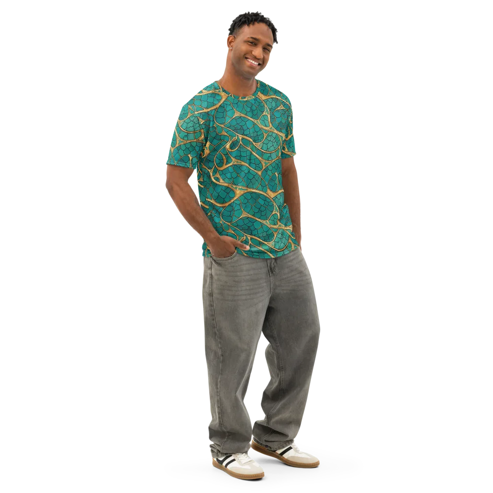 Mermaid Trellis on Men's Cotton Crew Neck T-Shirt — Right Front