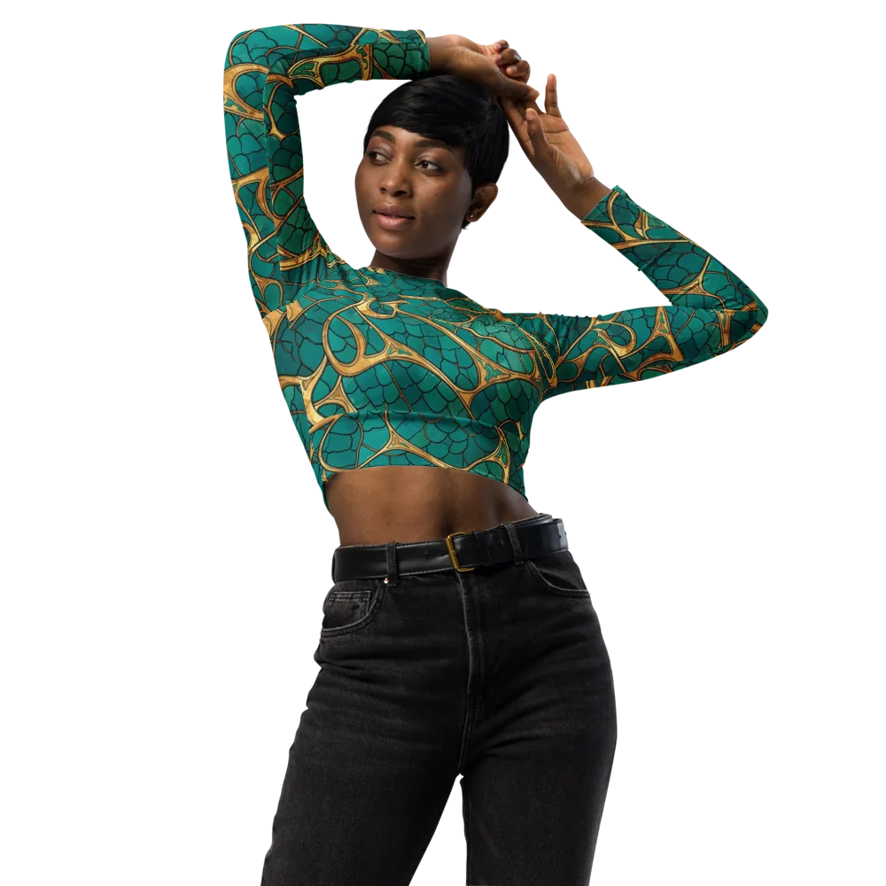 Mermaid Trellis on Long Sleeve Crop Top — Front