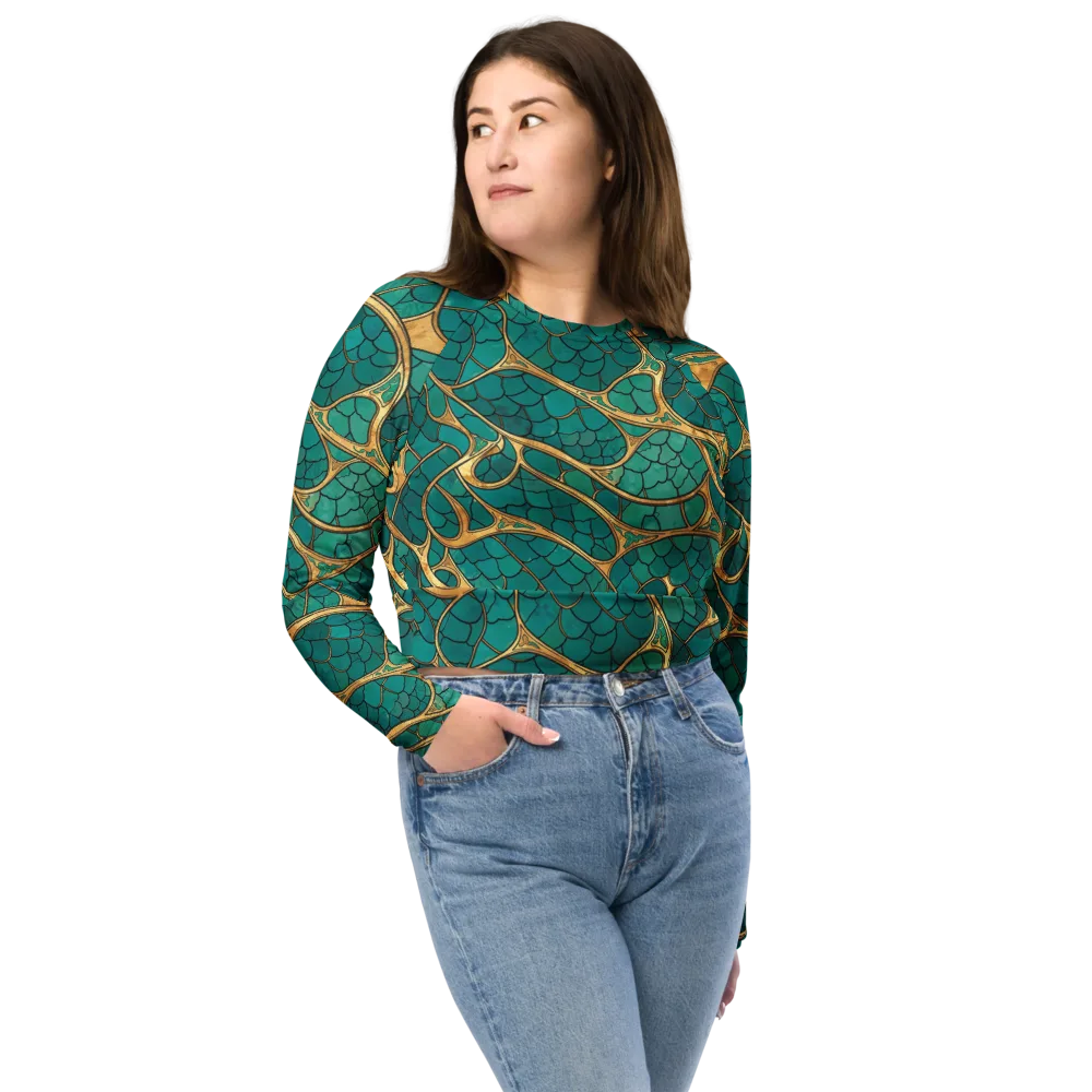 Mermaid Trellis on Long Sleeve Crop Top — Front