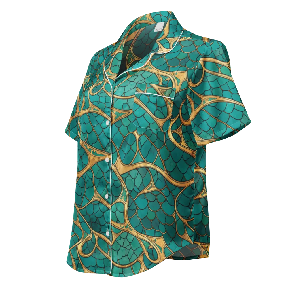Mermaid Trellis on Women's Short Sleeve Pajama Top — Left Front