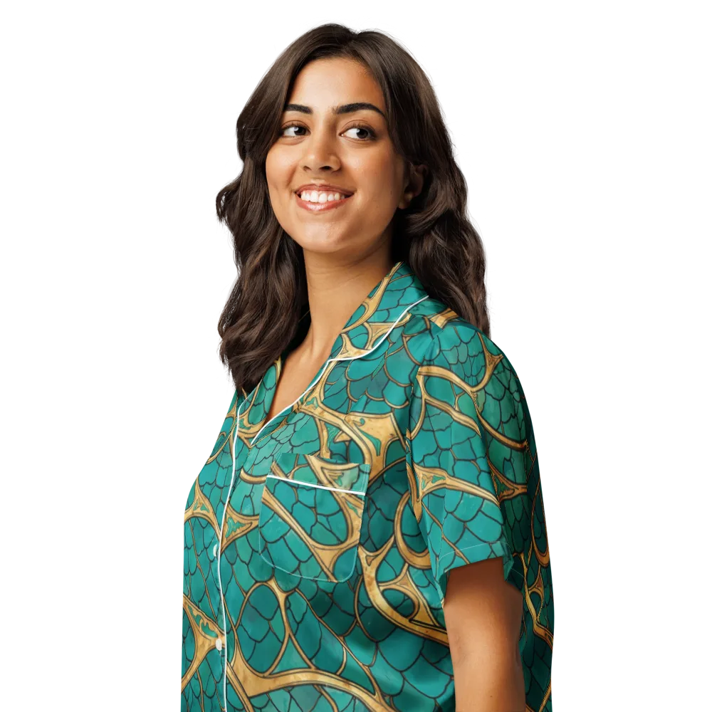 Mermaid Trellis on Women's Short Sleeve Pajama Top — Left Front
