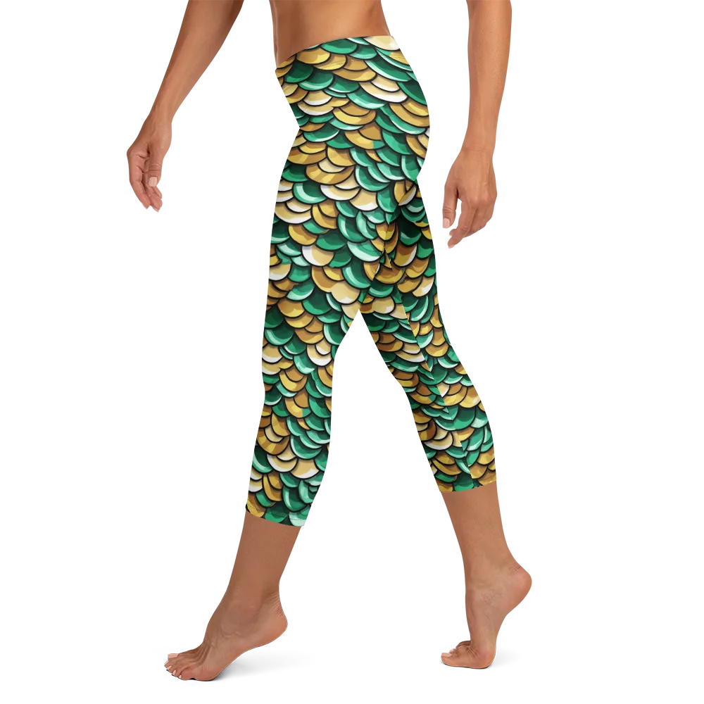 Jade Gilded Scales on Capri Leggings — Left