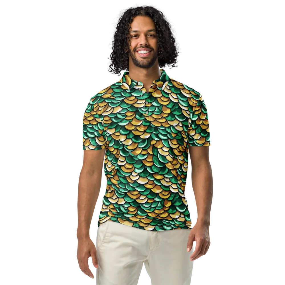 Jade Gilded Scales on Men's Slim Fit Polo Shirt — Front