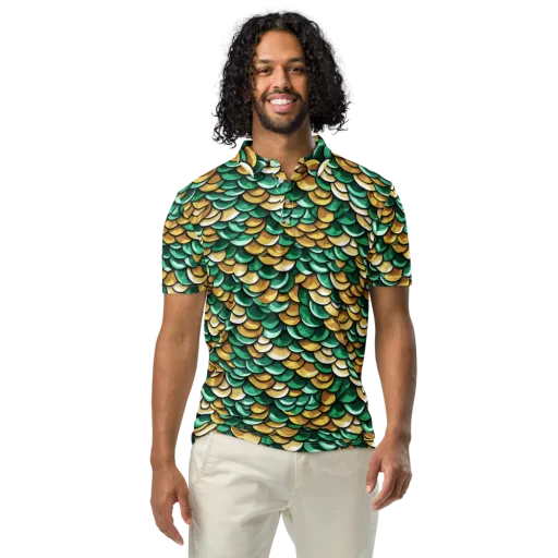 Jade Gilded Scales on a Men's Slim Fit Polo Shirt