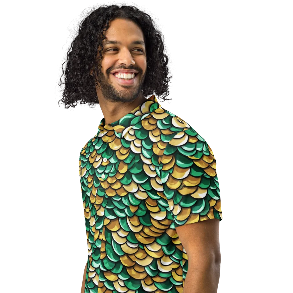 Jade Gilded Scales on Men's Slim Fit Polo Shirt — Left Front