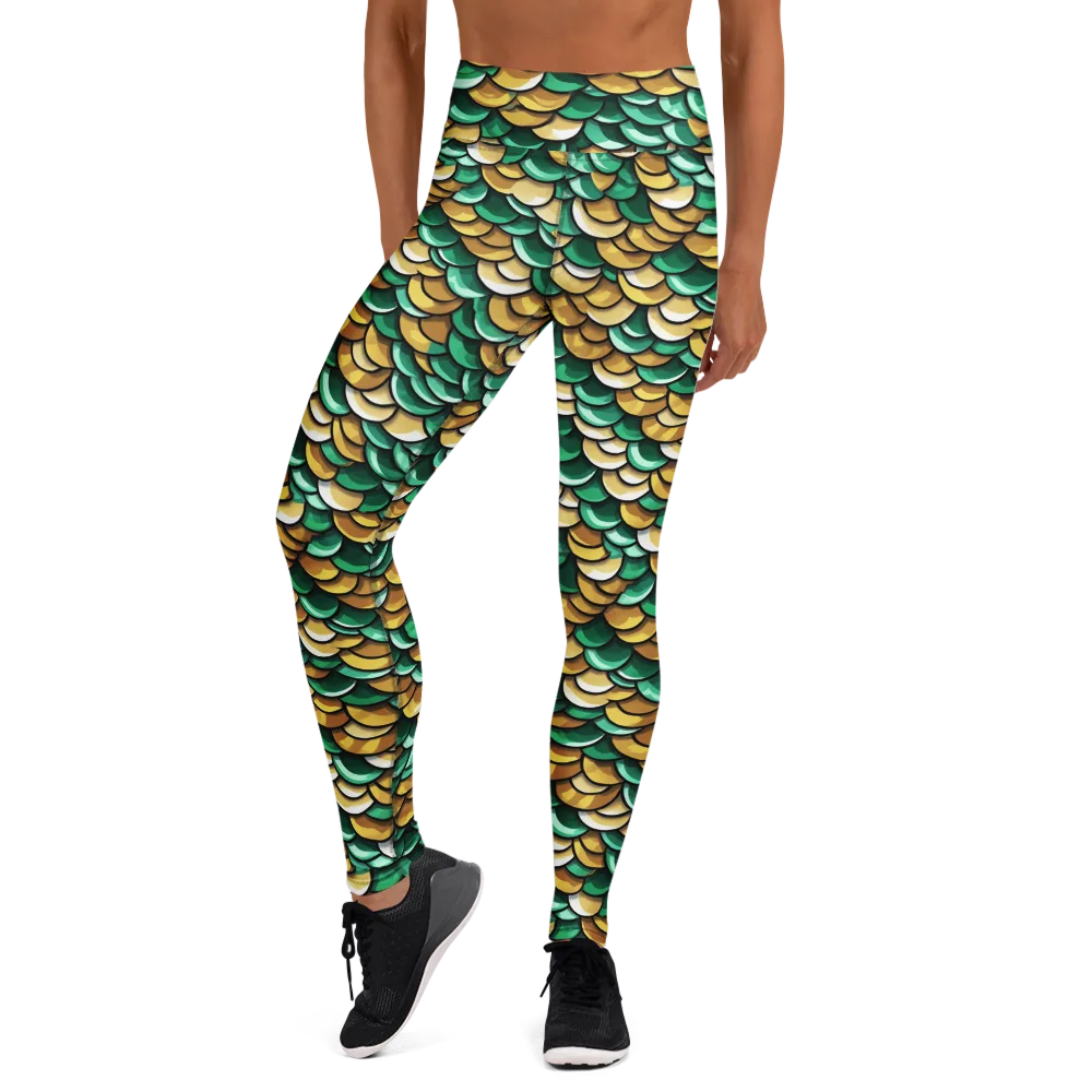 Jade Gilded Scales on Yoga Leggings — Front