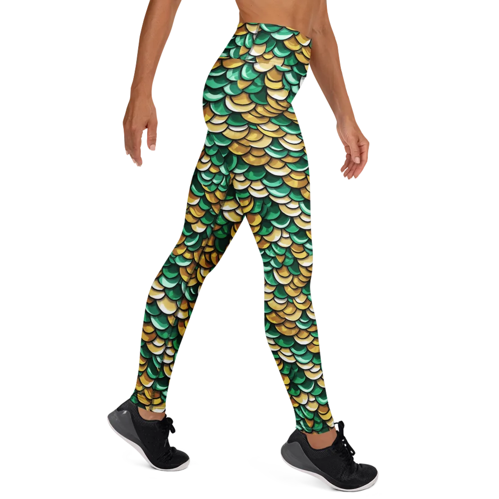 Jade Gilded Scales on Yoga Leggings — Right