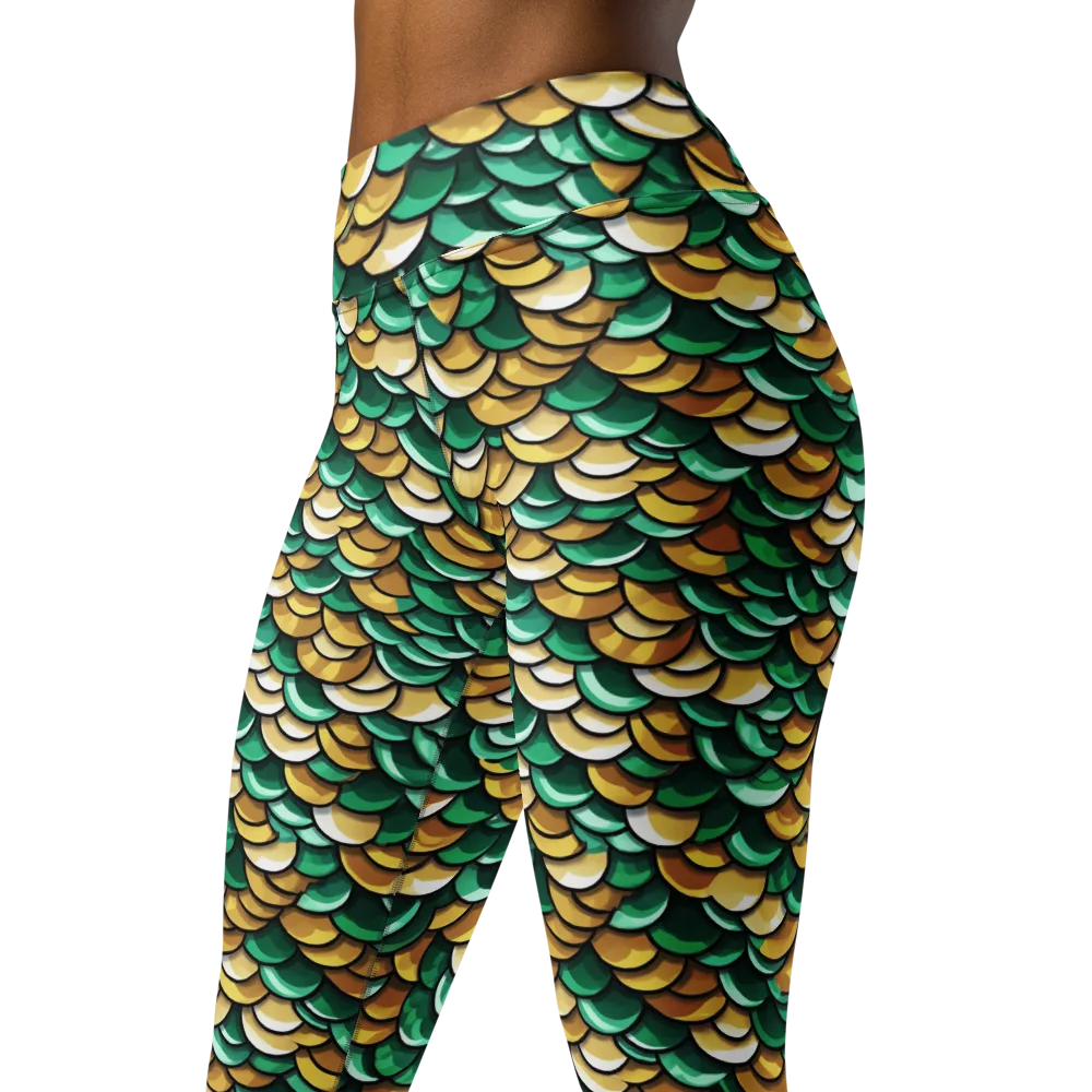 Jade Gilded Scales on Yoga Leggings — Left Front