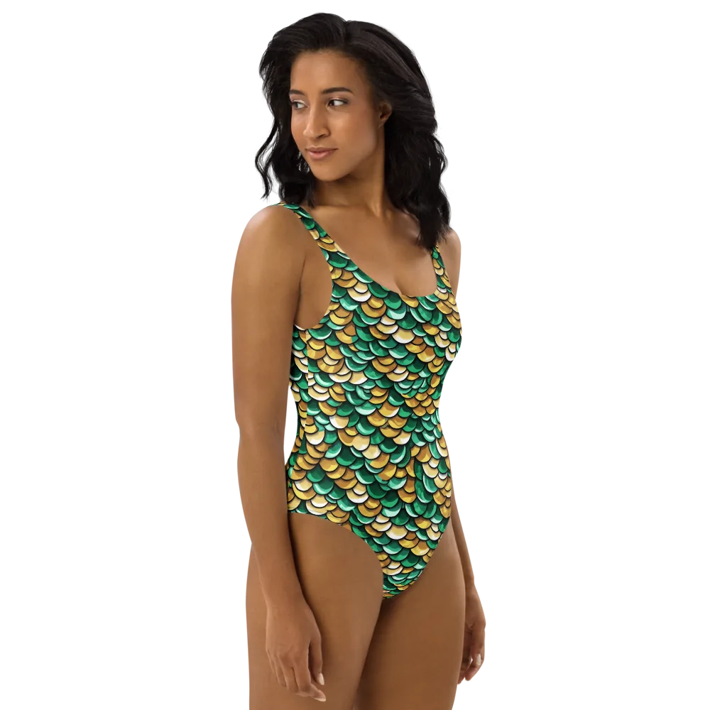 Jade Gilded Scales on One-Piece Swimsuit — Right