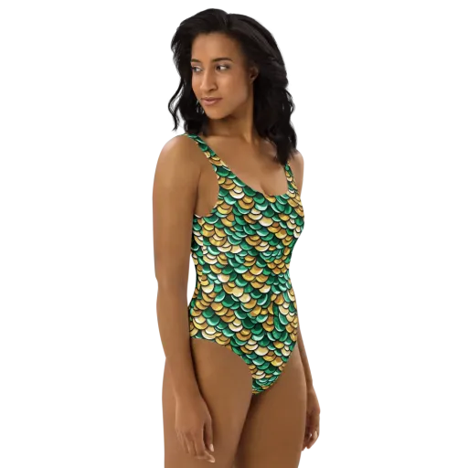 Jade Gilded Scales on a One-Piece Swimsuit