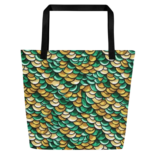 Jade Gilded Scales on a Large Tote Bag W/ Pocket