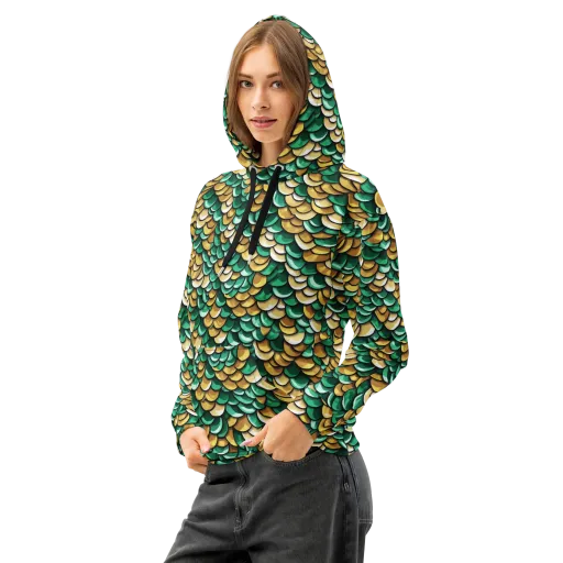 Jade Gilded Scales on a Cotton Hoodie