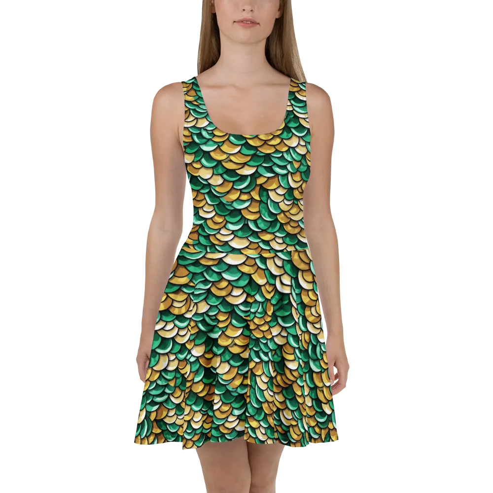 Jade Gilded Scales on Skater Dress — Front