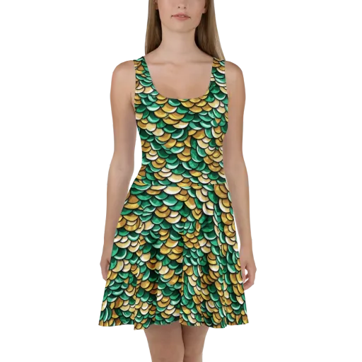 Jade Gilded Scales on a Skater Dress