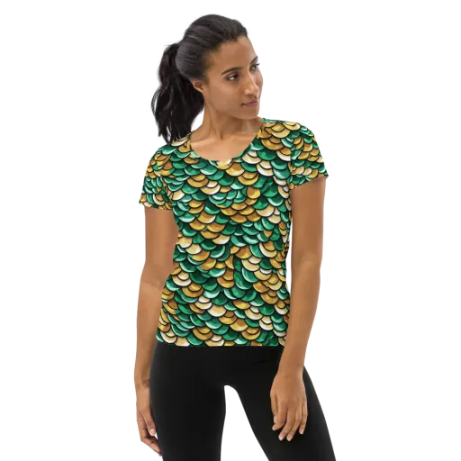 Jade Gilded Scales on a Women's Athletic T-Shirt