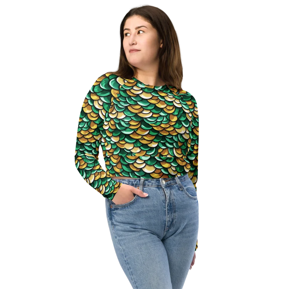 Jade Gilded Scales on Long Sleeve Crop Top — Front