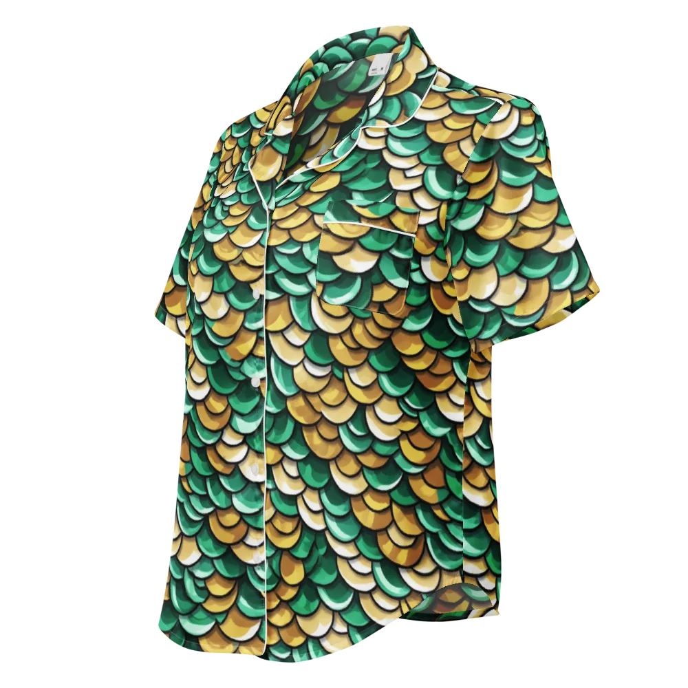 Jade Gilded Scales on Women's Short Sleeve Pajama Top — Left Front