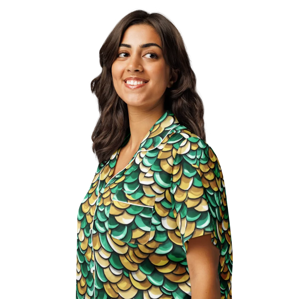 Jade Gilded Scales on Women's Short Sleeve Pajama Top — Left Front