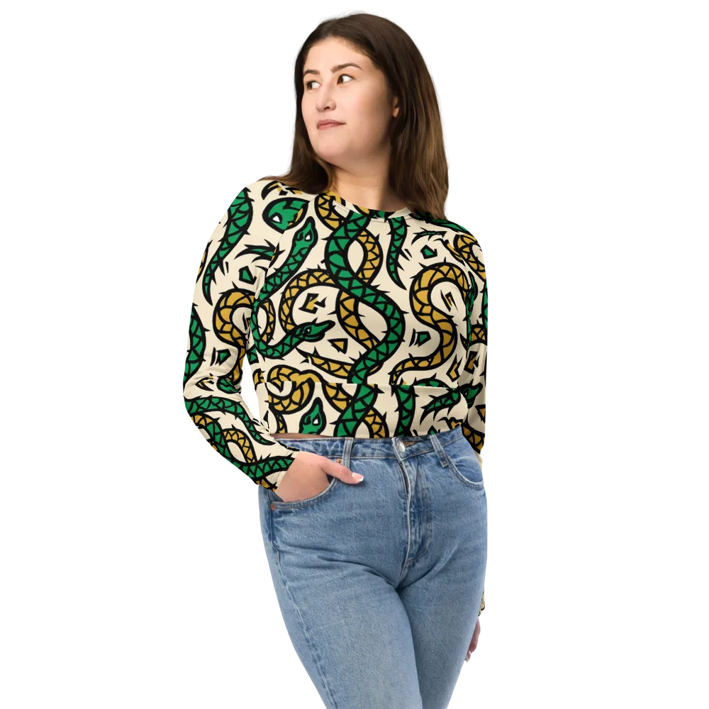 Emerald Coil on Long Sleeve Crop Top — Front