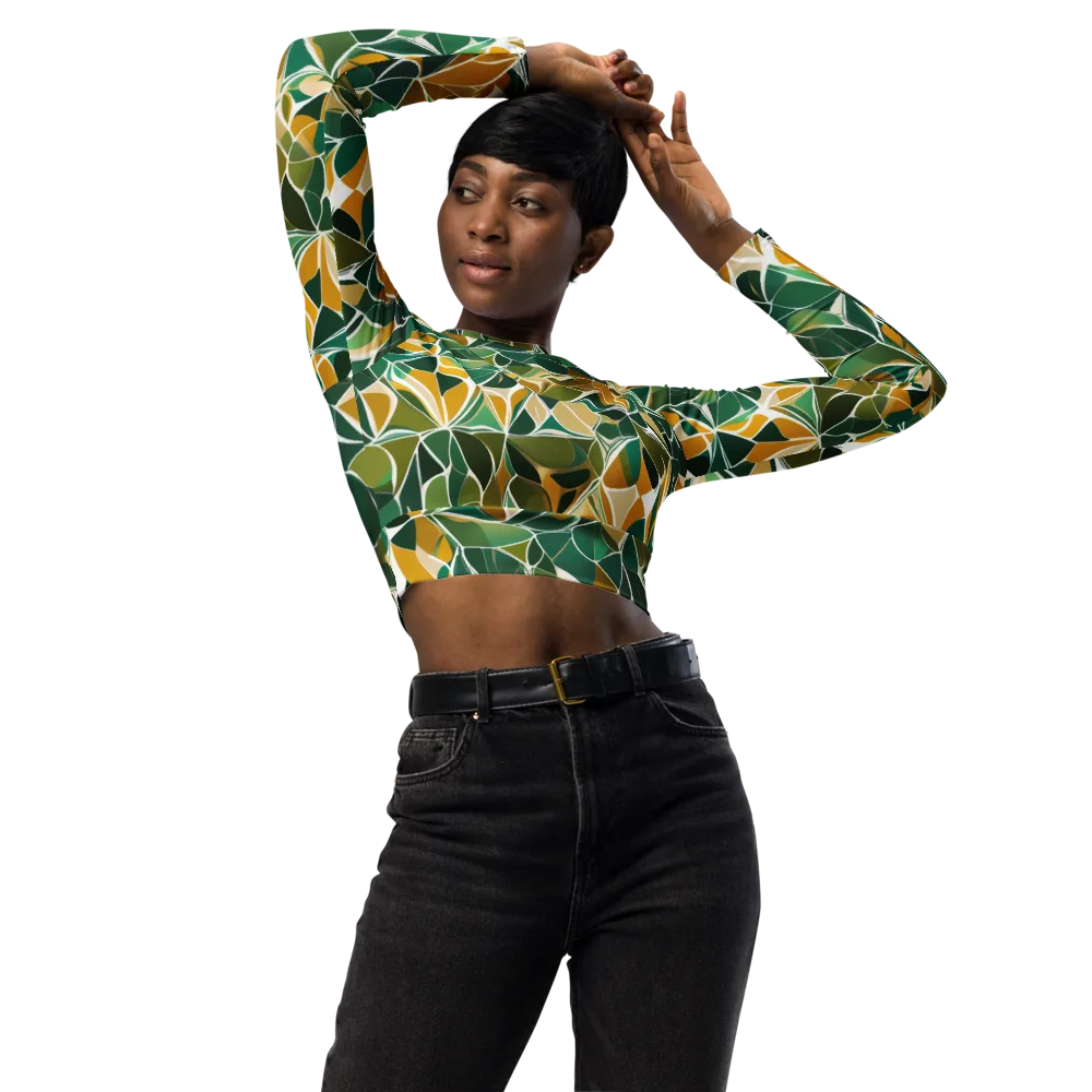 Olive Prism on Long Sleeve Crop Top — Front