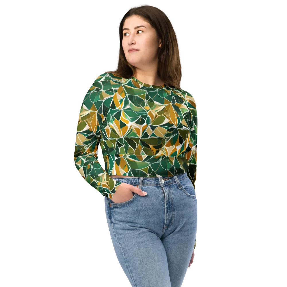 Olive Prism on Long Sleeve Crop Top — Front