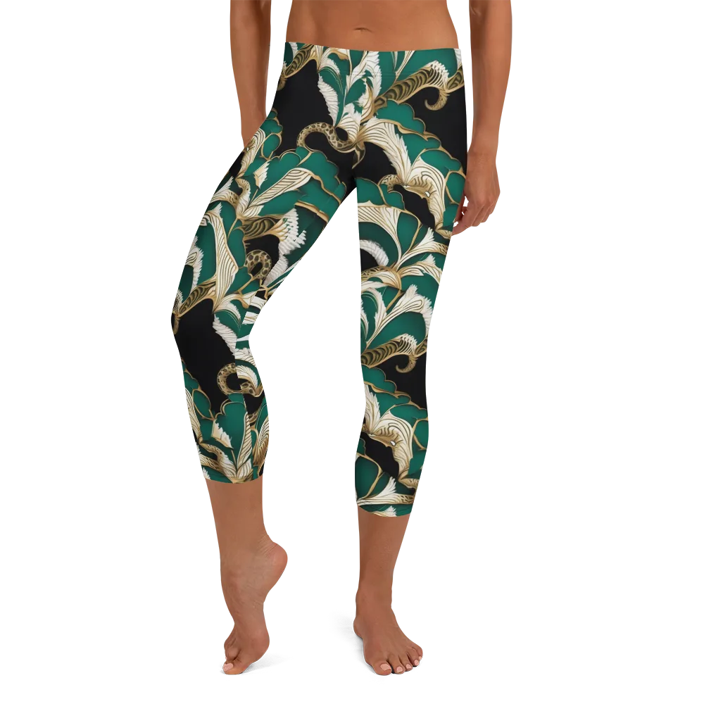 Emerald Serpent Garden on Capri Leggings — Front