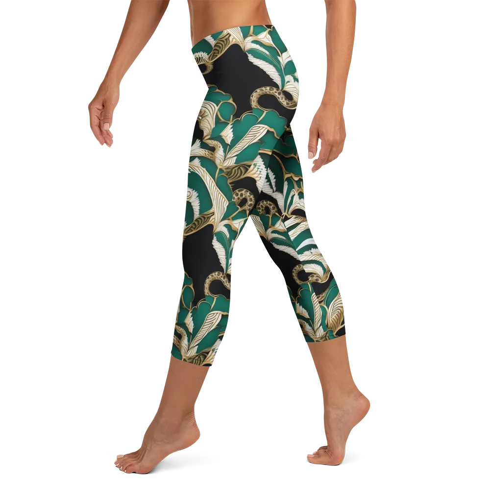 Emerald Serpent Garden on Capri Leggings — Left
