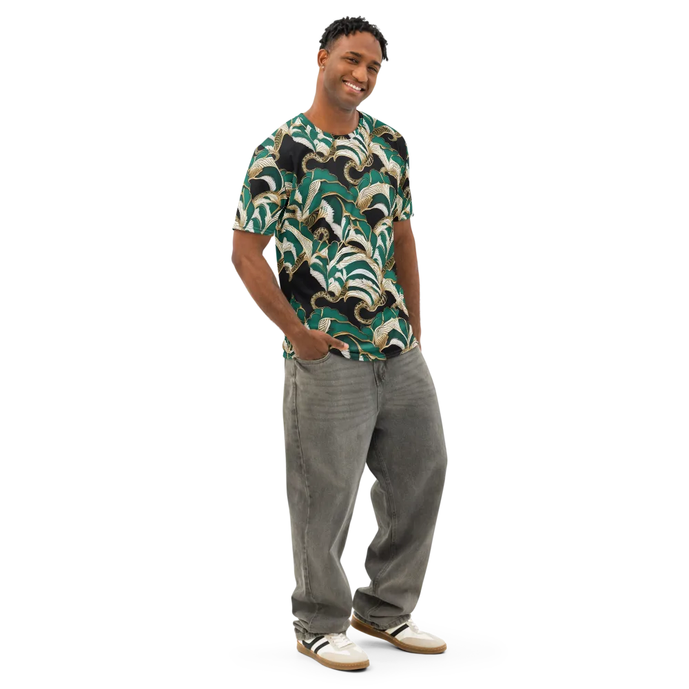 Emerald Serpent Garden on Men's Cotton Crew Neck T-Shirt — Right Front