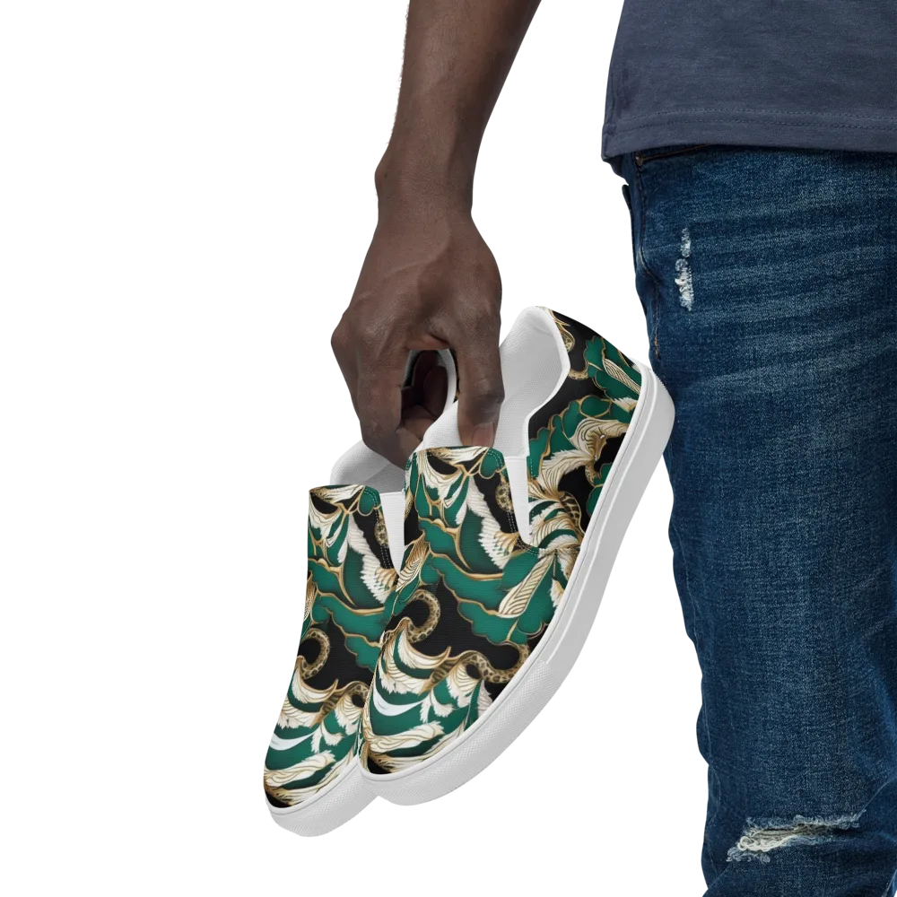 Emerald Serpent Garden on Men's Slip-On Canvas Shoes — Left Front