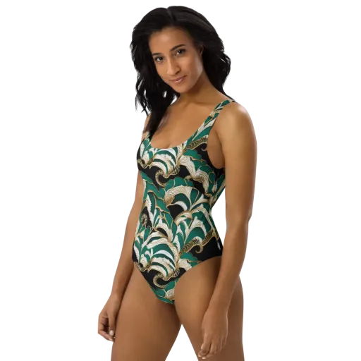 Emerald Serpent Garden on a One-Piece Swimsuit
