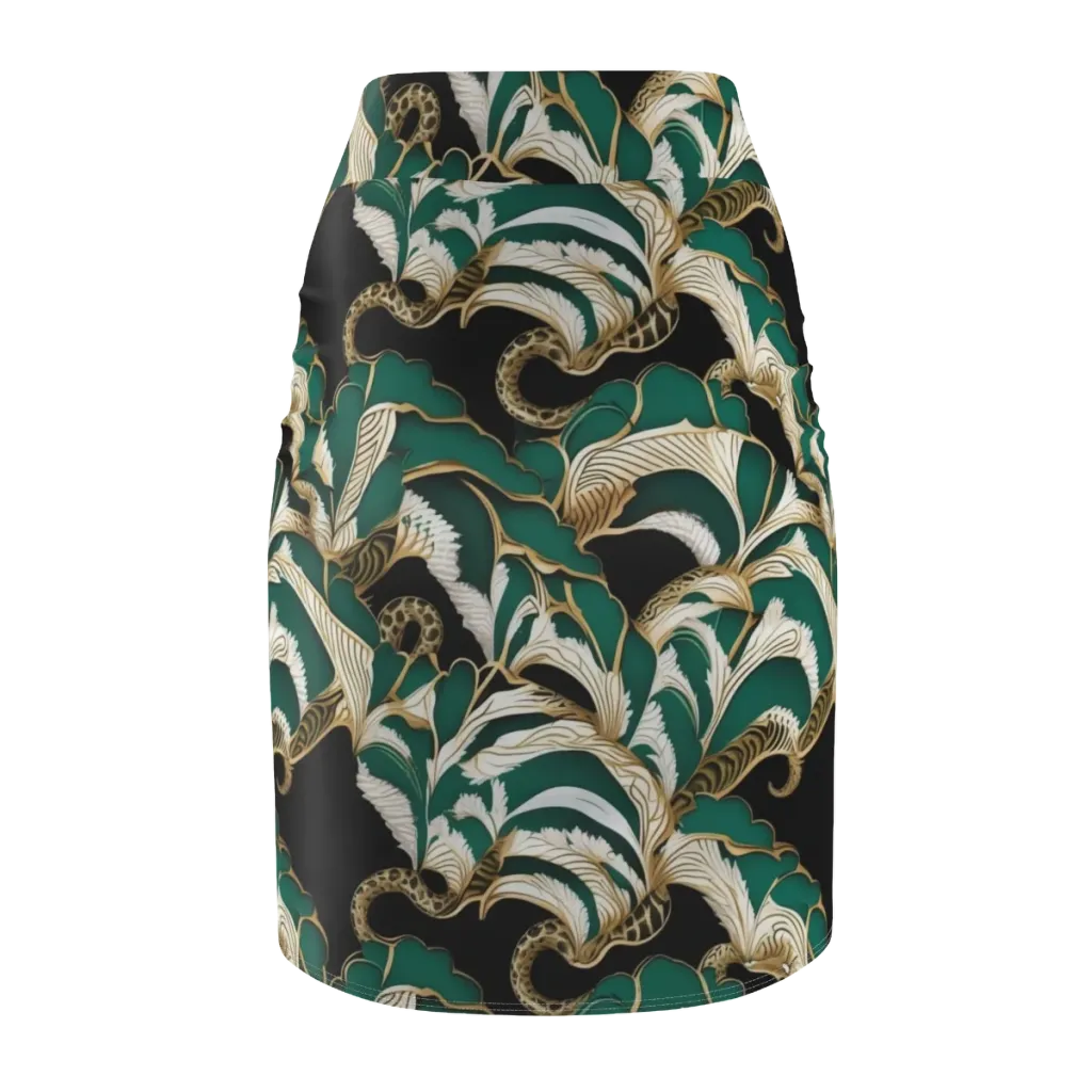 Emerald Serpent Garden on Pencil Skirt — Back