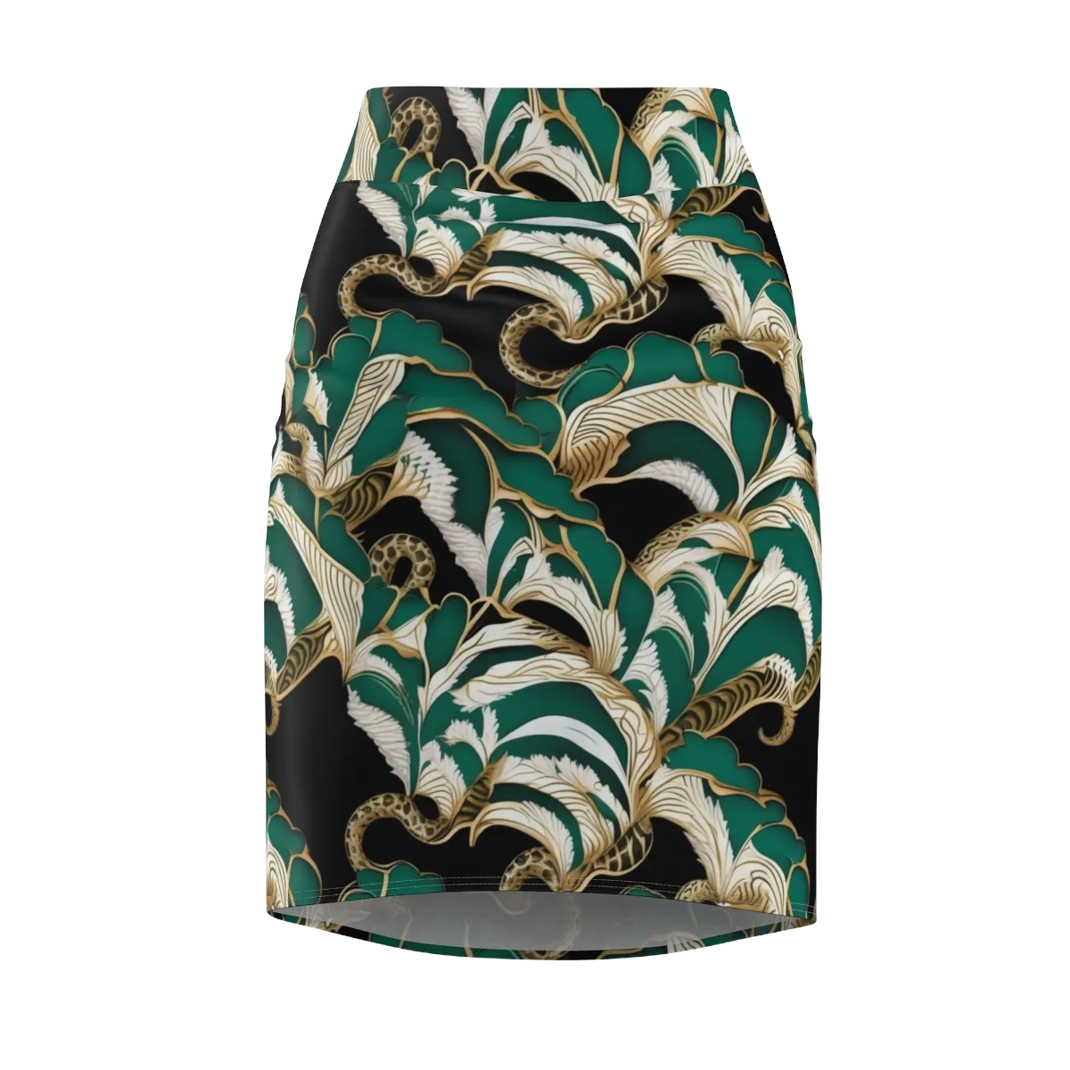 Emerald Serpent Garden on Pencil Skirt — Front