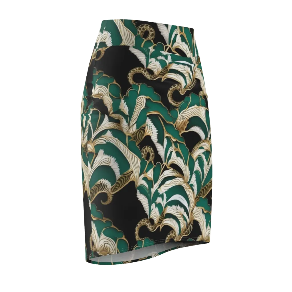 Emerald Serpent Garden on Pencil Skirt — Front Side