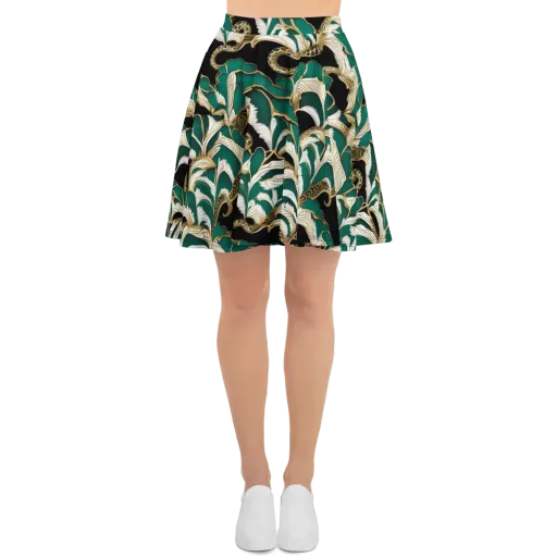 Emerald Serpent Garden on a Skater Skirt