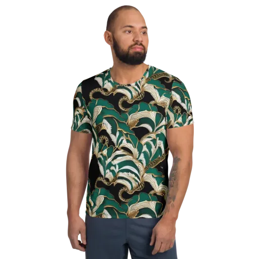 Emerald Serpent Garden on a Men's Athletic T-Shirt