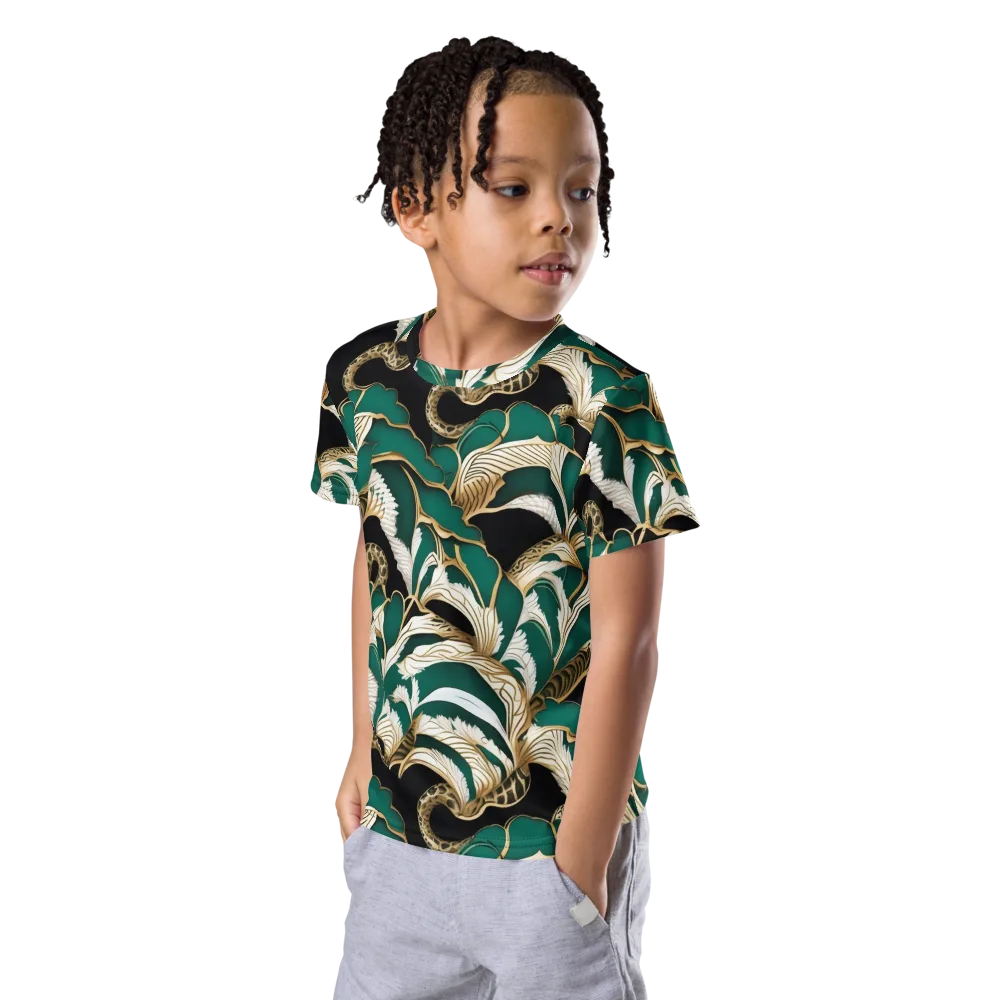 Emerald Serpent Garden on Kids Crew Neck T-Shirt — Left Front
