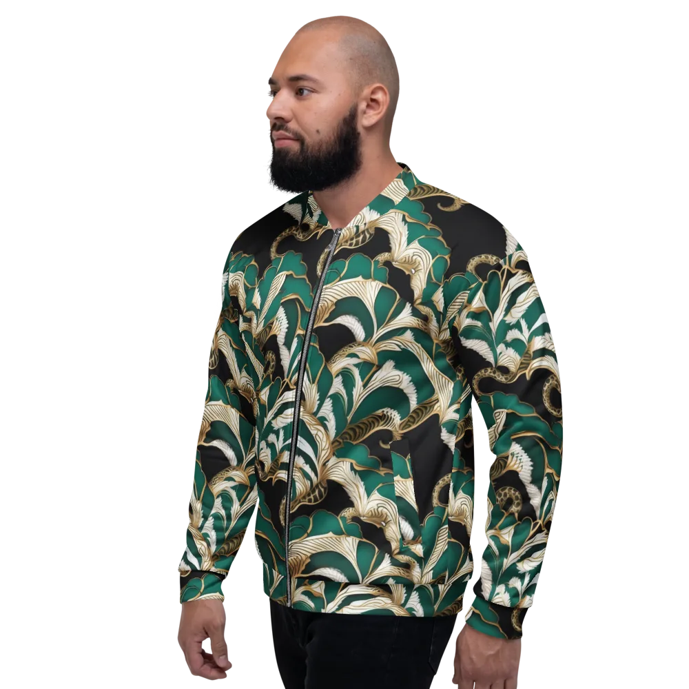 Emerald Serpent Garden on Bomber Jacket — Left