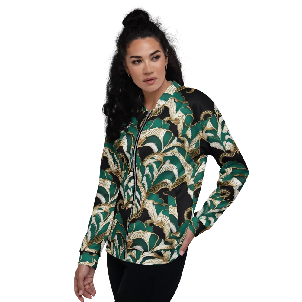 Emerald Serpent Garden on Bomber Jacket — Left
