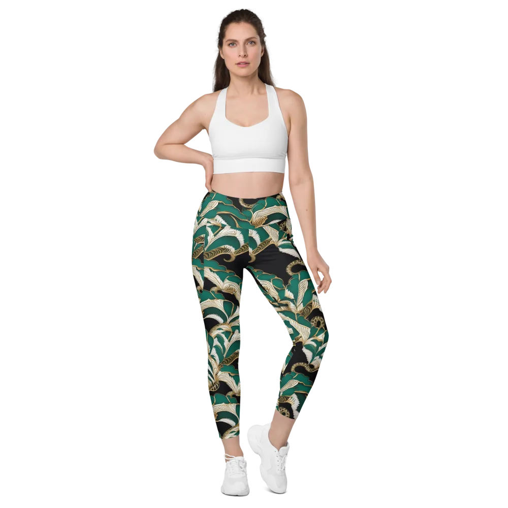 Emerald Serpent Garden on Leggings with Pockets — Front