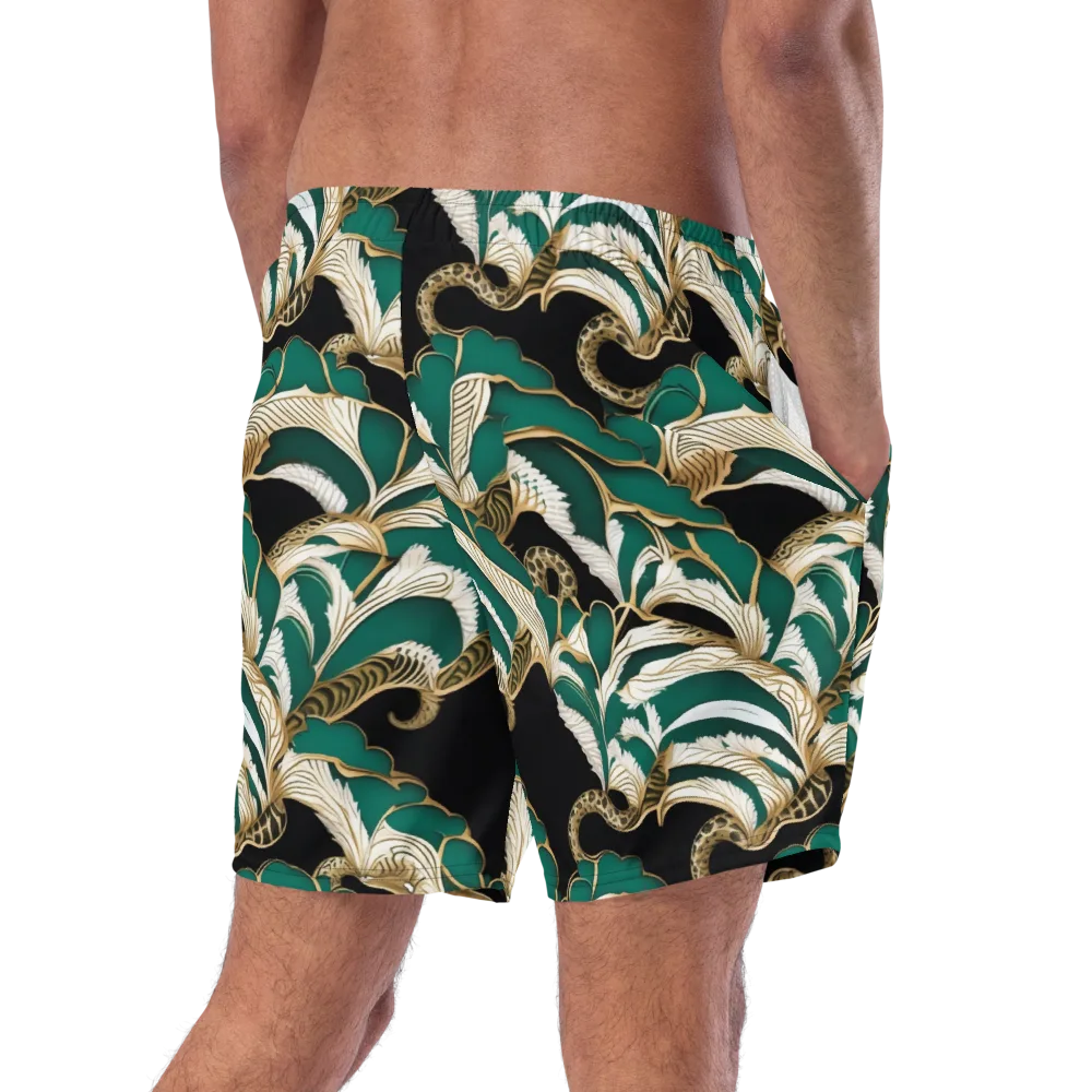 Emerald Serpent Garden on Swim Trunks — Right Back