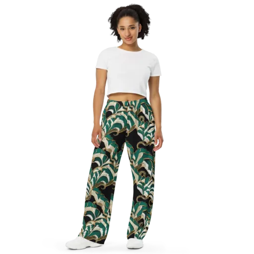 Emerald Serpent Garden on a Wide-Leg Pants