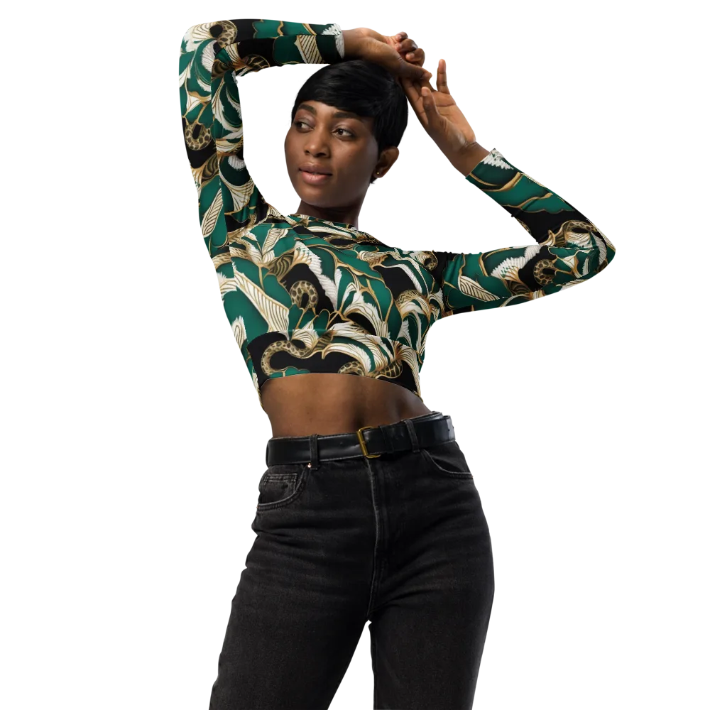 Emerald Serpent Garden on Long Sleeve Crop Top — Front