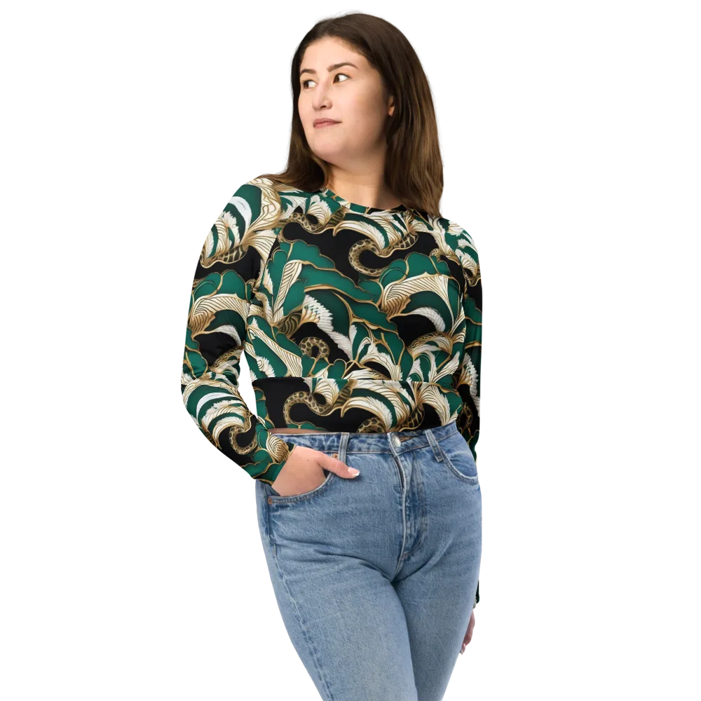 Emerald Serpent Garden on Long Sleeve Crop Top — Front