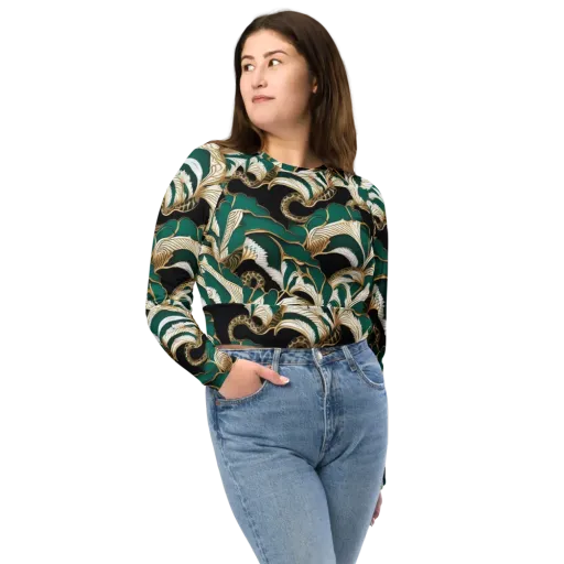 Emerald Serpent Garden on a Long Sleeve Crop Top