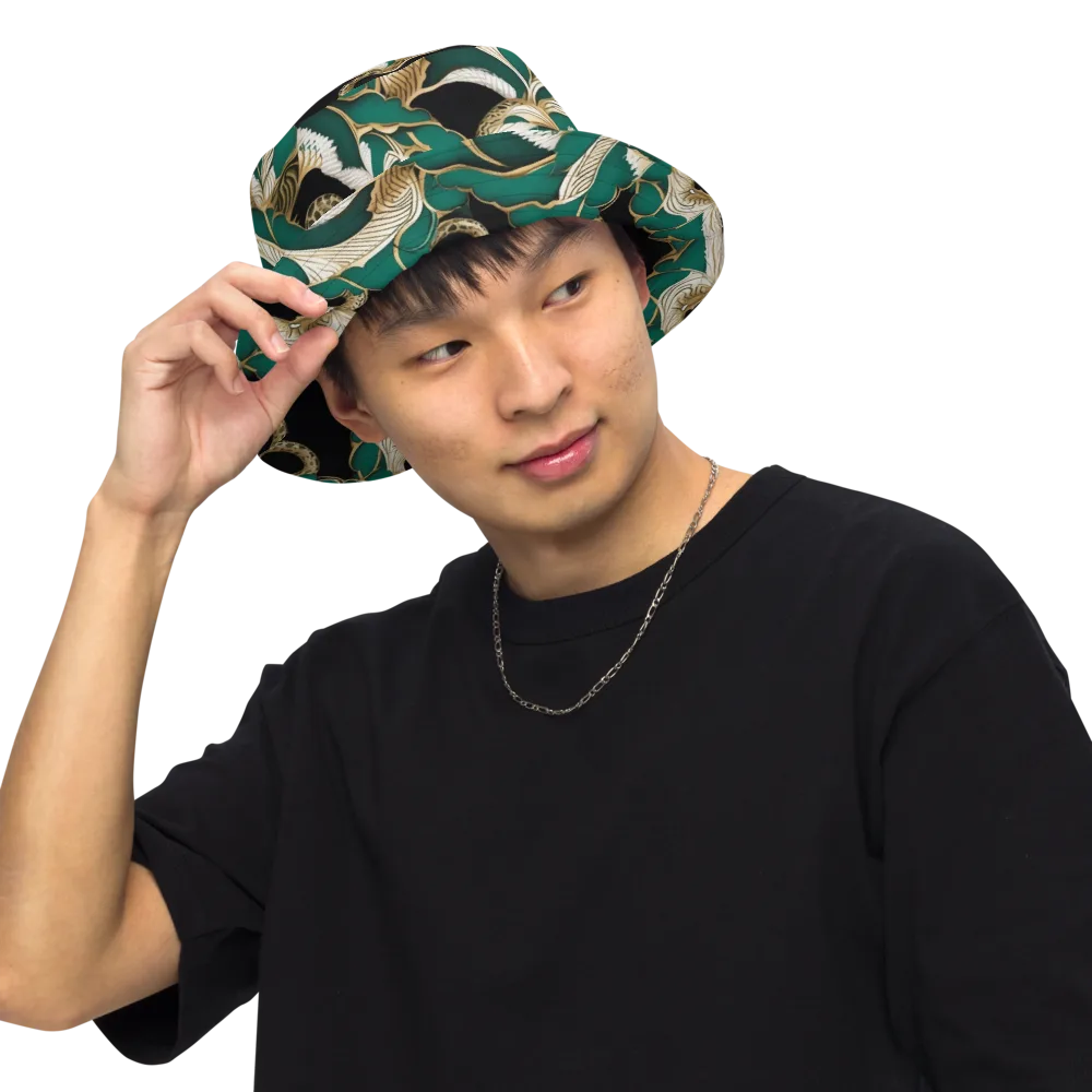 Emerald Serpent Garden on Reversible Bucket Hat — Front Inside