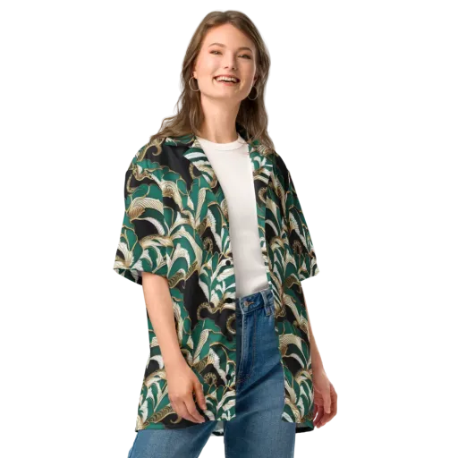 Emerald Serpent Garden on a Button Shirt