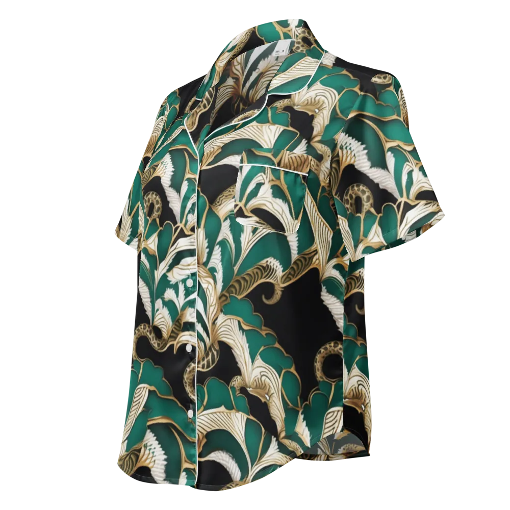 Emerald Serpent Garden on Women's Short Sleeve Pajama Top — Left Front