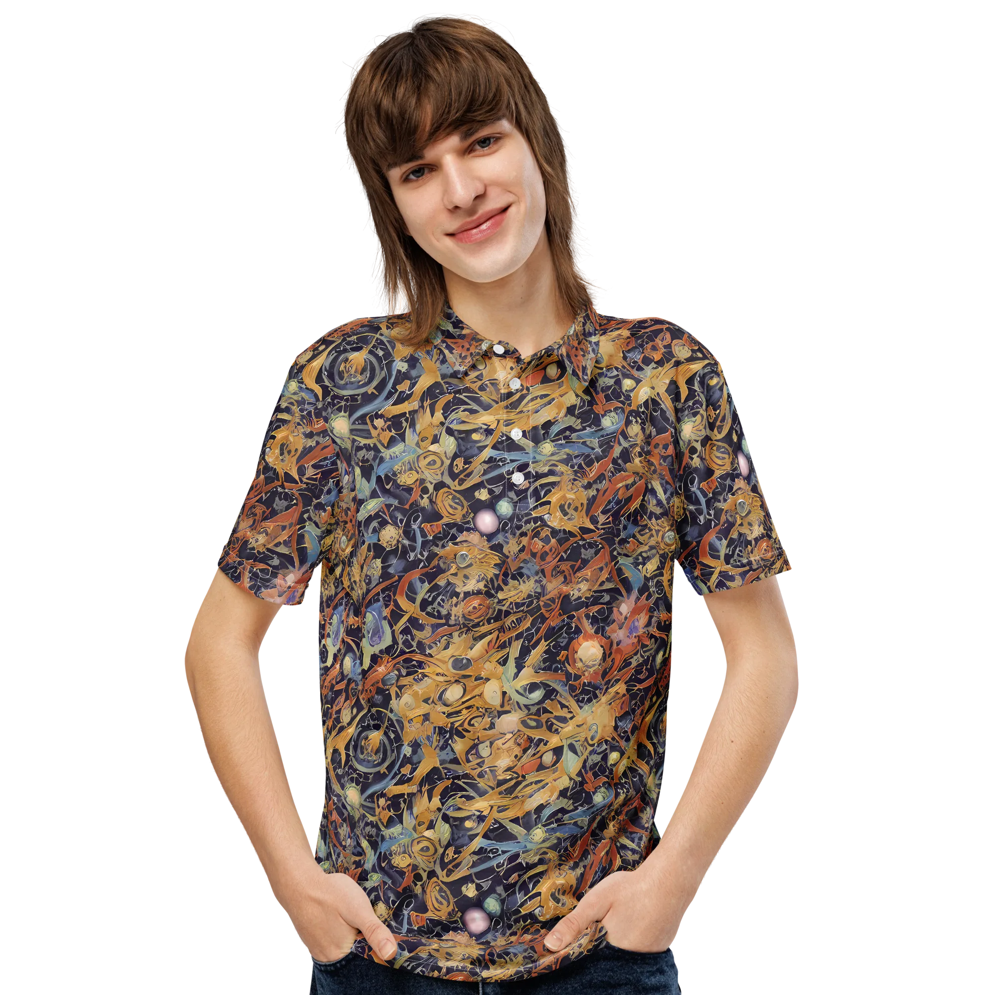 Quantum Symmetry on Men's Slim Fit Polo Shirt — Front