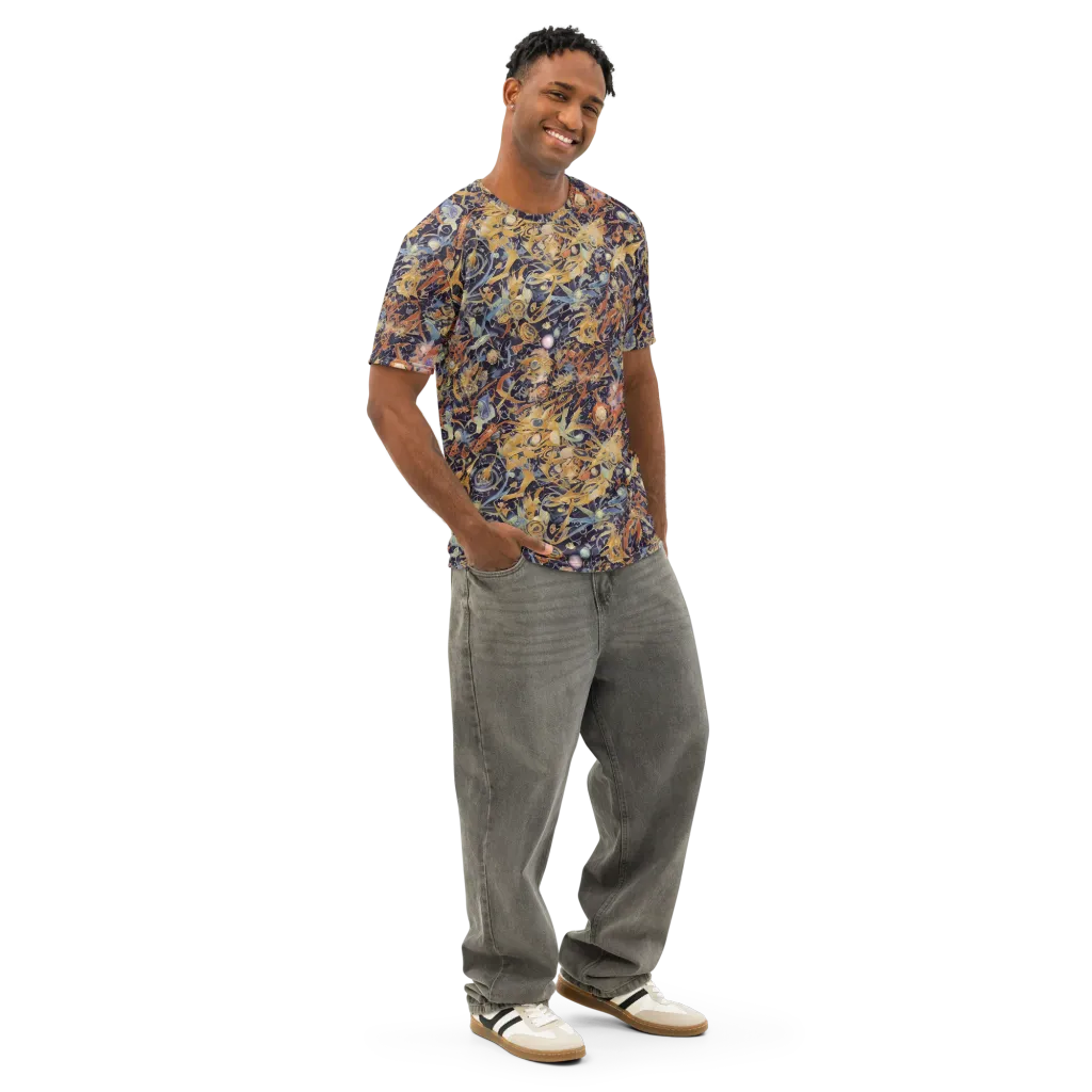 Quantum Symmetry on Men's Cotton Crew Neck T-Shirt — Right Front