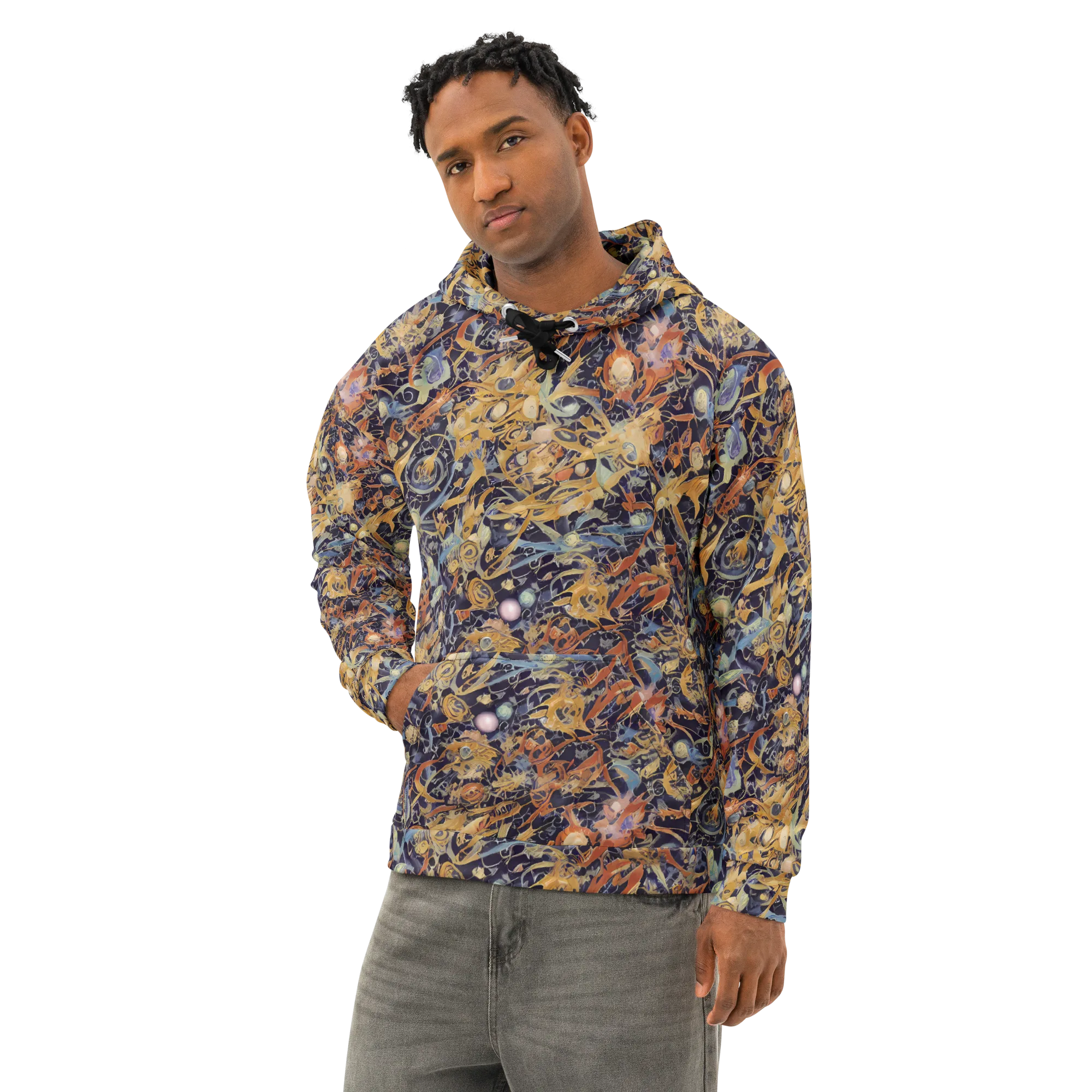 Quantum Symmetry on Cotton Hoodie — Left Front